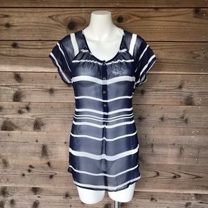 A Pea In The Pod Half Button Sheer Striped Maternity Blouse Med